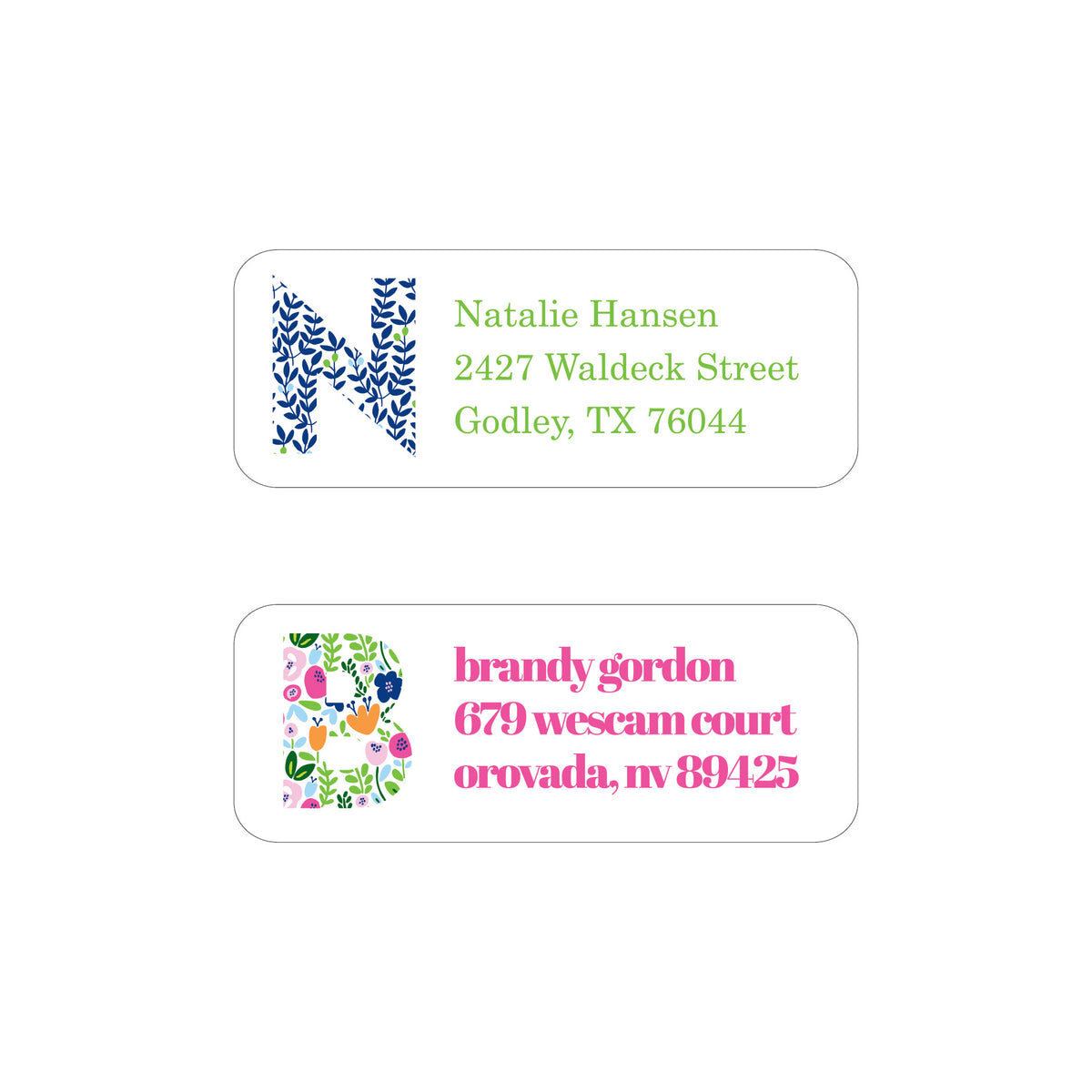 FLORAL INITIAL PERSONALIZED ADDRESS LABELS