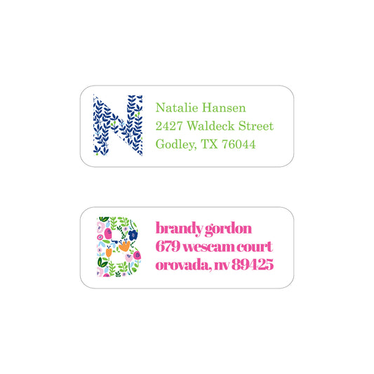 FLORAL INITIAL PERSONALIZED ADDRESS LABELS