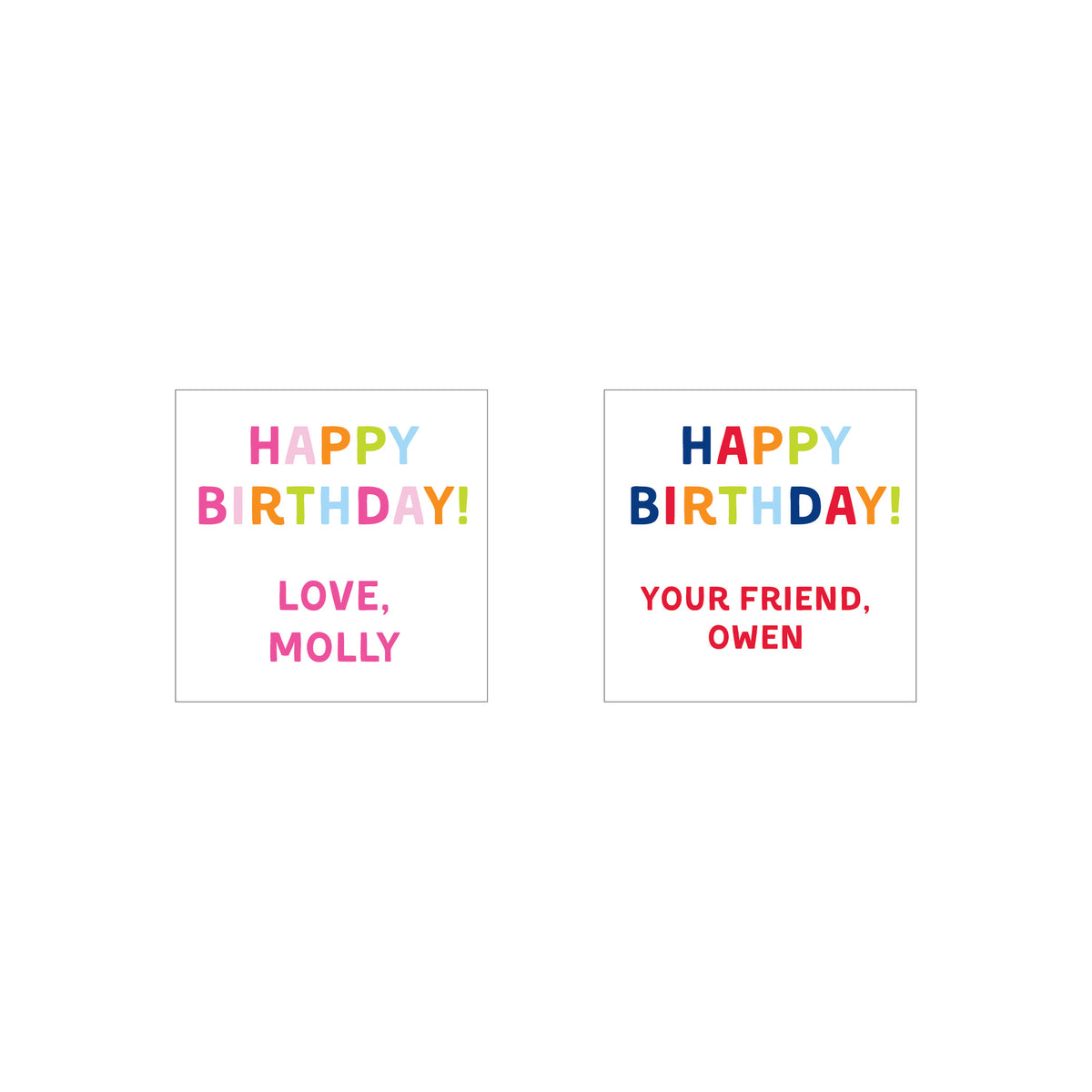 MULTICOLOR HAPPY BIRTHDAY PERSONALIZED SQUARE GIFT STICKERS
