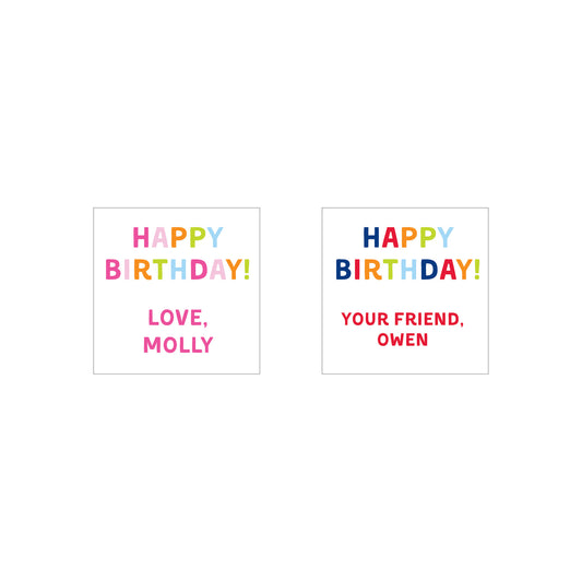MULTICOLOR HAPPY BIRTHDAY PERSONALIZED SQUARE GIFT STICKERS