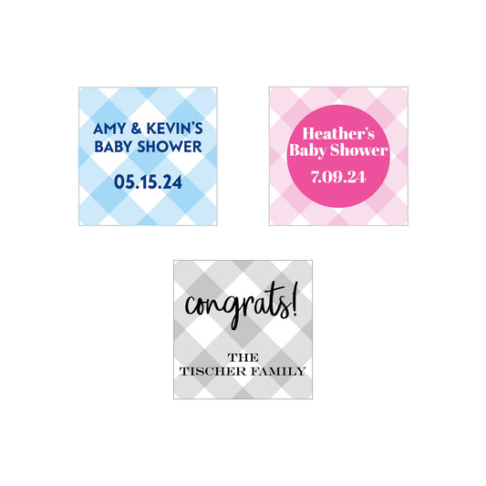 GINGHAM PERSONALIZED SQUARE GIFT STICKERS