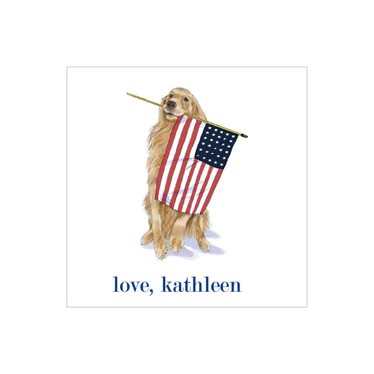 DOG HOLDING AMERICAN FLAG PERSONALIZED SQUARE GIFT STICKERS