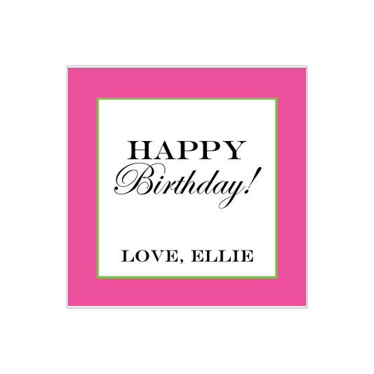 PINK & GREEN BORDER PERSONALIZED SQUARE GIFT STICKERS