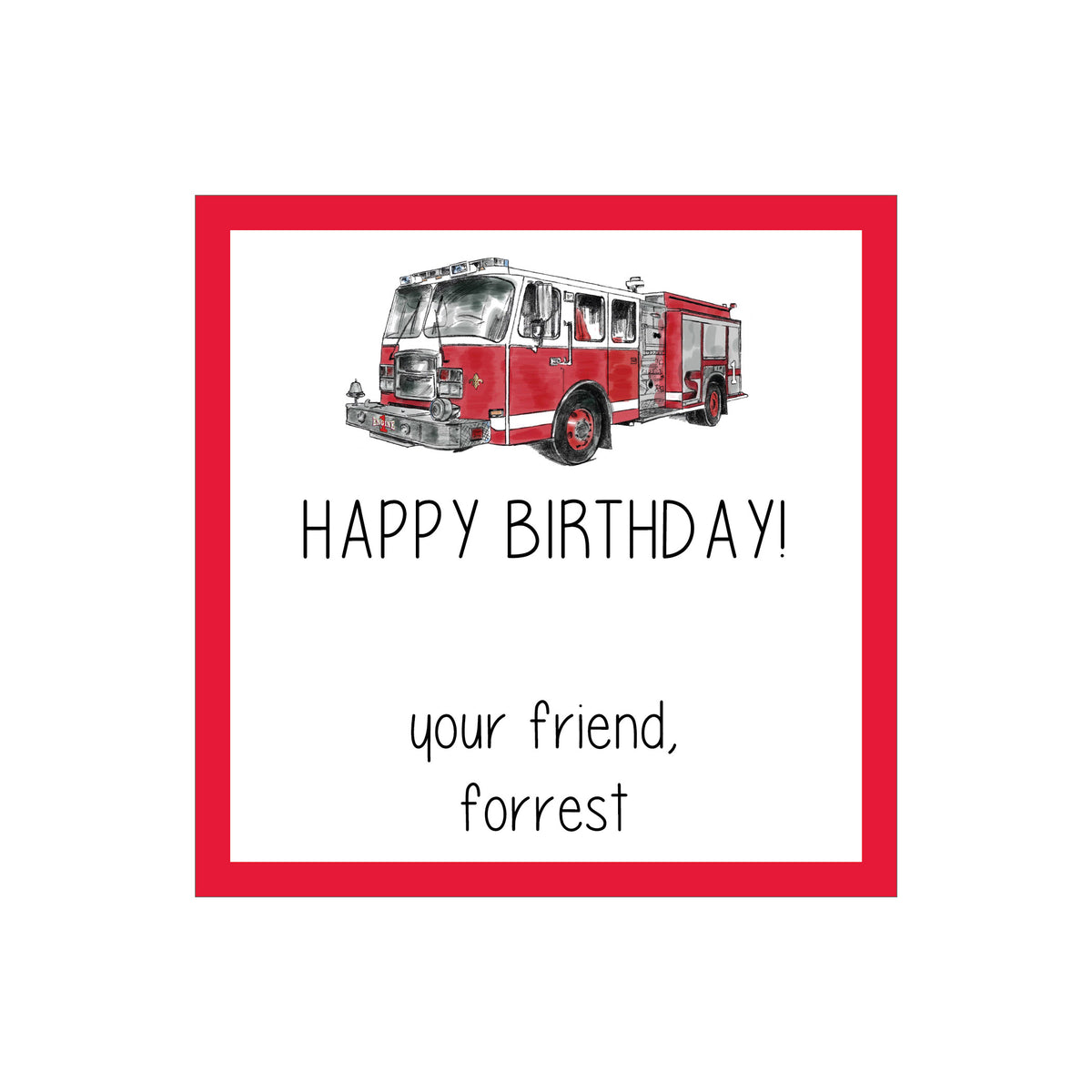 FIRETRUCK PERSONALIZED SQUARE GIFT STICKERS