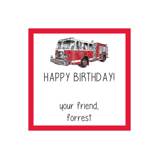 FIRETRUCK PERSONALIZED SQUARE GIFT STICKERS