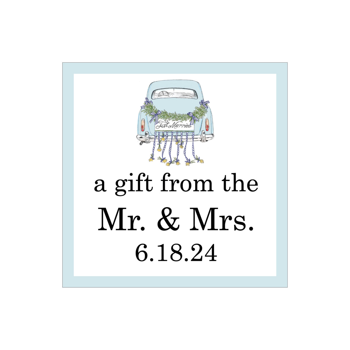 JUST MARRIED CAR PERSONALIZED SQUARE GIFT STICKERS