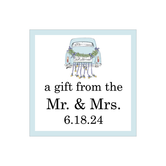 JUST MARRIED CAR PERSONALIZED SQUARE GIFT STICKERS