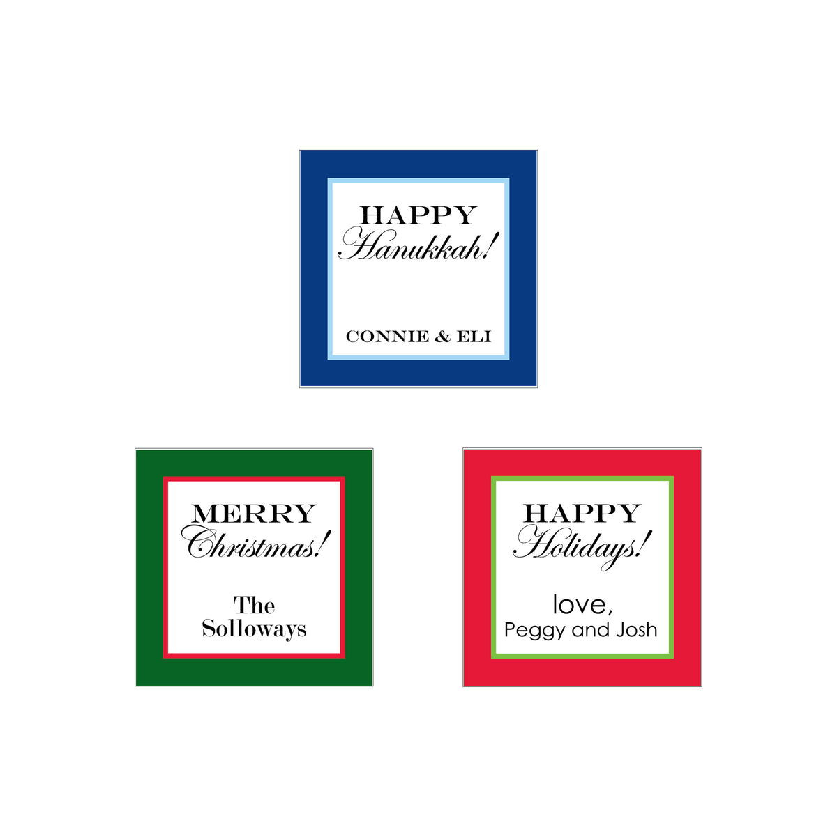 HOLIDAY BORDER PERSONALIZED SQUARE GIFT STICKERS