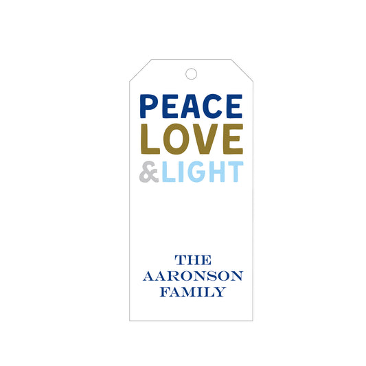PEACE LOVE & LIGHT PERSONALIZED HANUKKAH GIFT TAGS