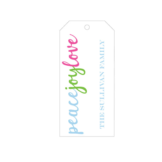 PEACE JOY LOVE PERSONALIZED HOLIDAY GIFT TAGS