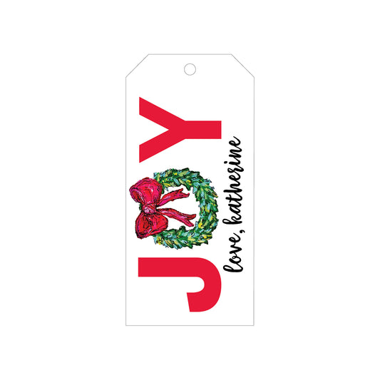 JOY WITH WREATH PERSONALIZED HOLIDAY GIFT TAGS