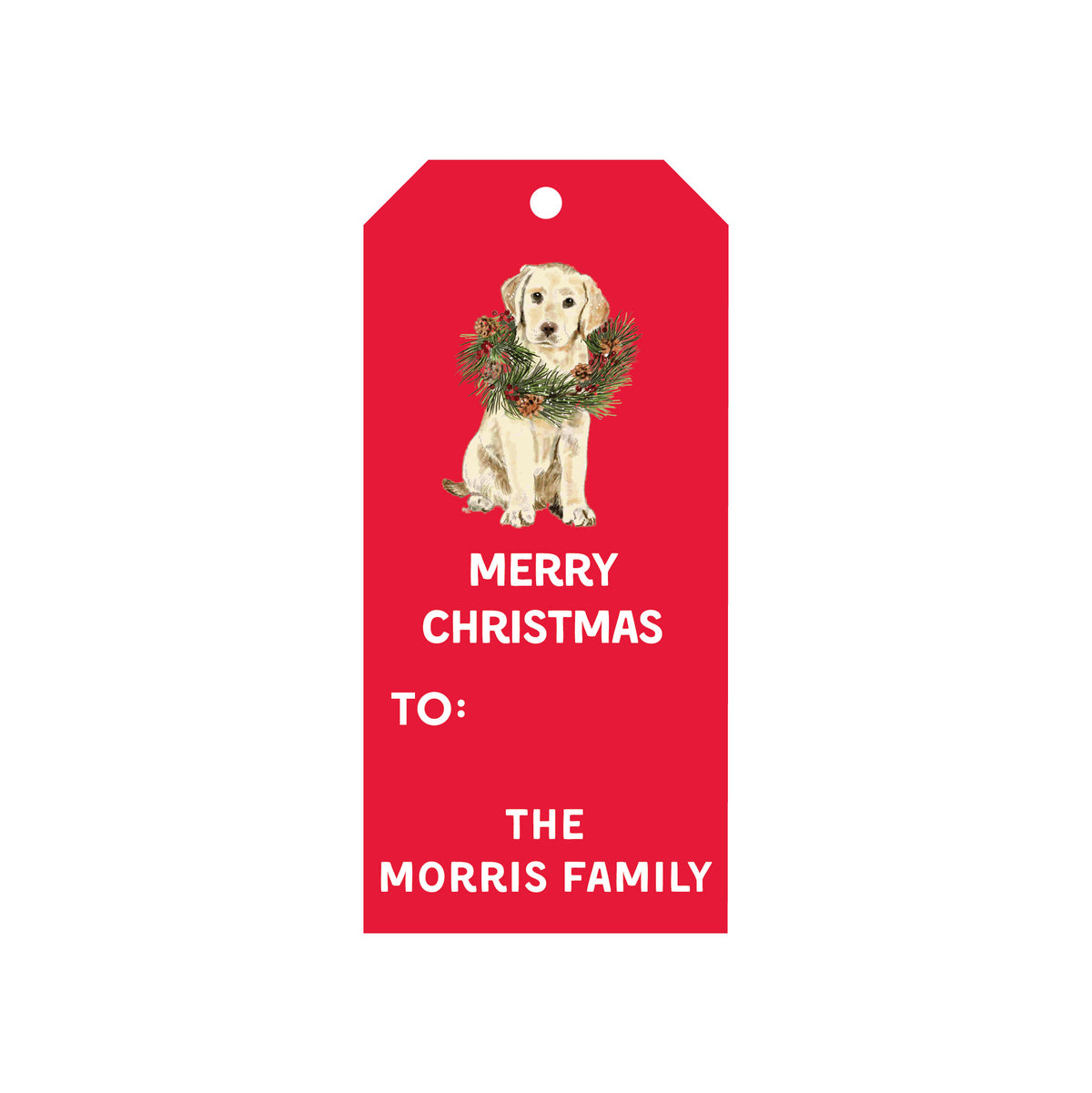 FESTIVE DOG WITH WREATH PERSONALIZED HOLIDAY GIFT TAGS