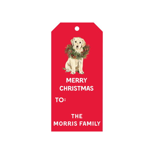 FESTIVE DOG WITH WREATH PERSONALIZED HOLIDAY GIFT TAGS