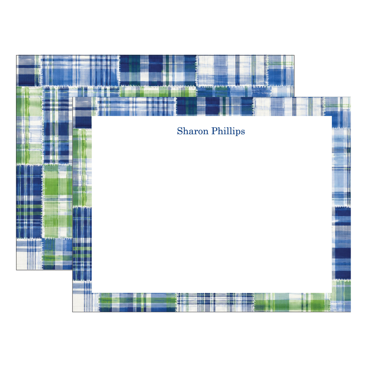 BLUE MADRAS DOUBLE-SIDED PERSONALIZED FLAT NOTES