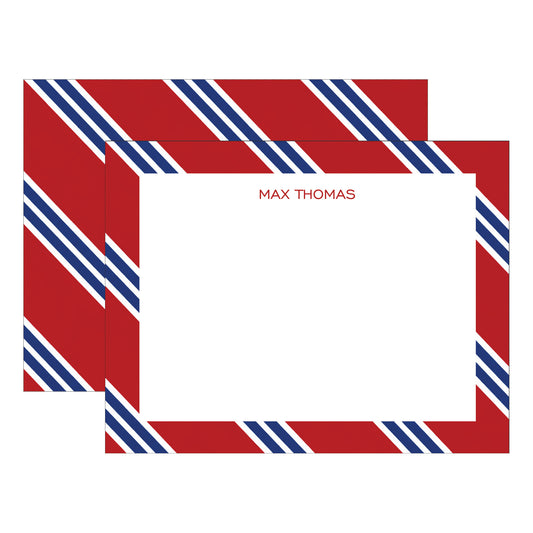RED & NAVY REPP STRIPE DOUBLE-SIDED PERSONALIZED FLAT NOTES