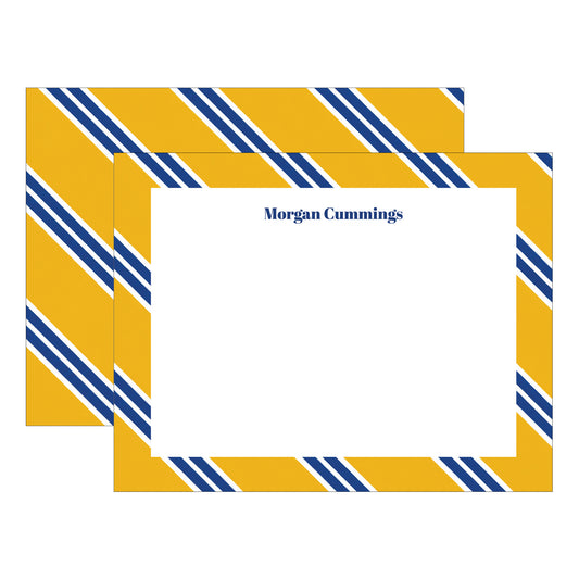 MUSTARD & NAVY REPP STRIPE DOUBLE-SIDED PERSONALIZED FLAT NOTES