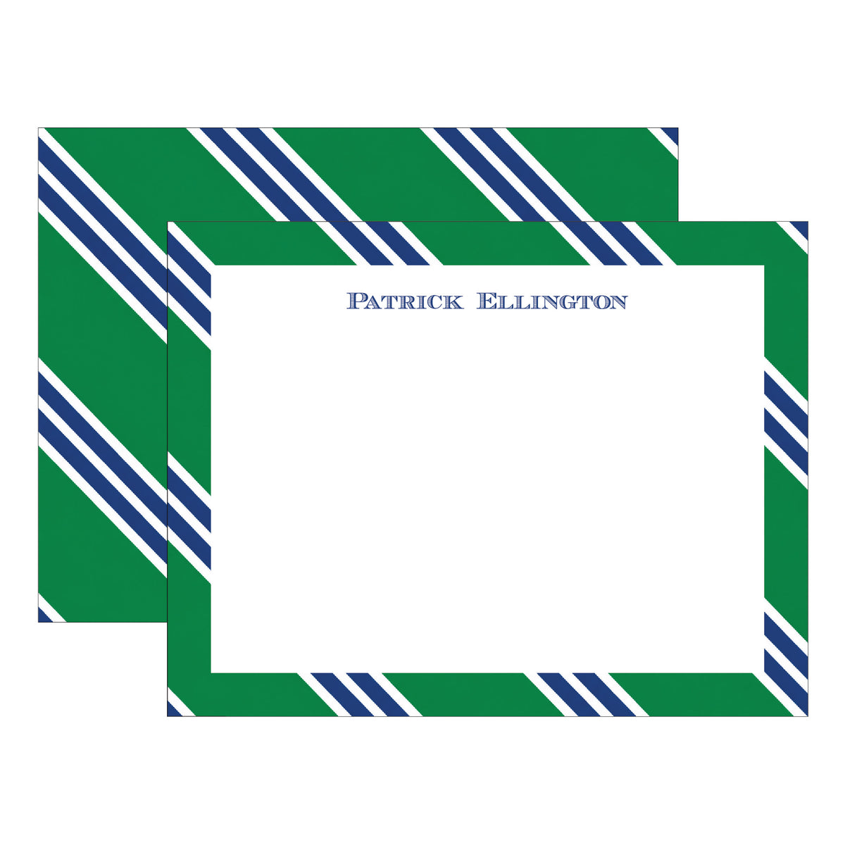 GREEN & NAVY REPP STRIPE DOUBLE-SIDED PERSONALIZED FLAT NOTES