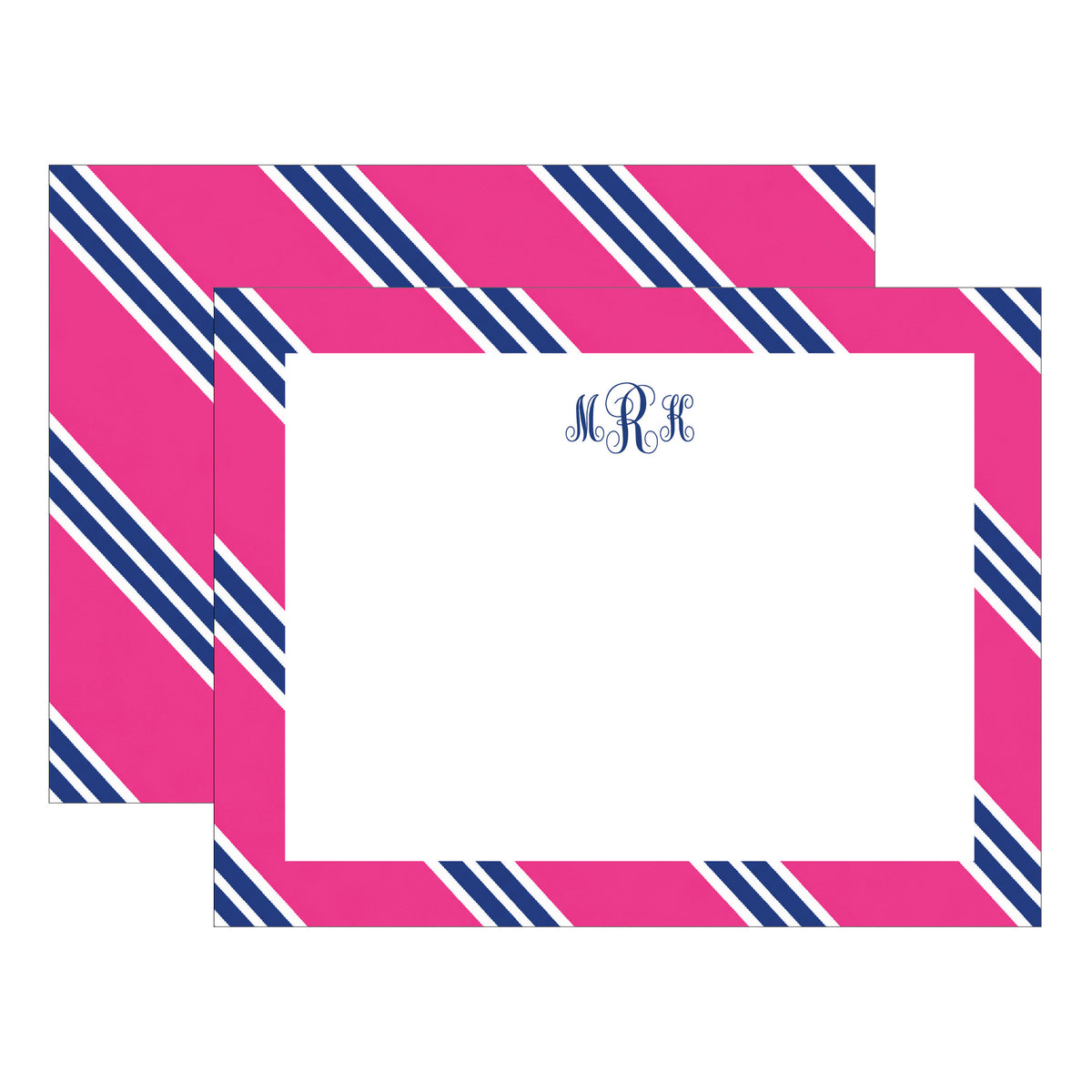PINK & NAVY REPP STRIPE DOUBLE-SIDED PERSONALIZED FLAT NOTES