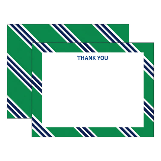 GREEN & NAVY REPP STRIPE THANK YOU FLAT NOTES