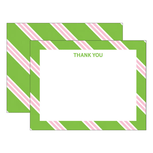 GREEN & PINK REPP STRIPE THANK YOU FLAT NOTES
