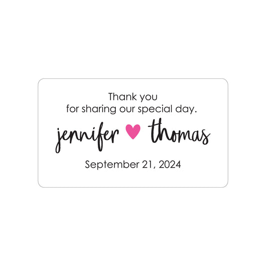 PINK HEART BETWEEN NAMES PERSONALIZED GIFT STICKERS