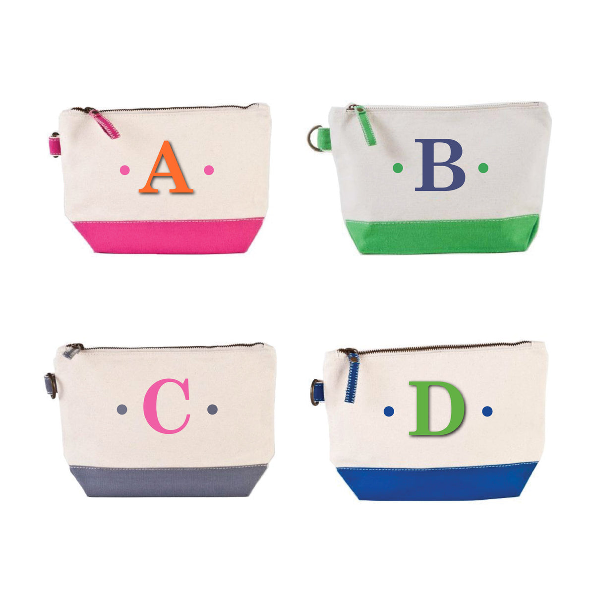 EMBROIDERED INITIAL COSMETIC BAGS