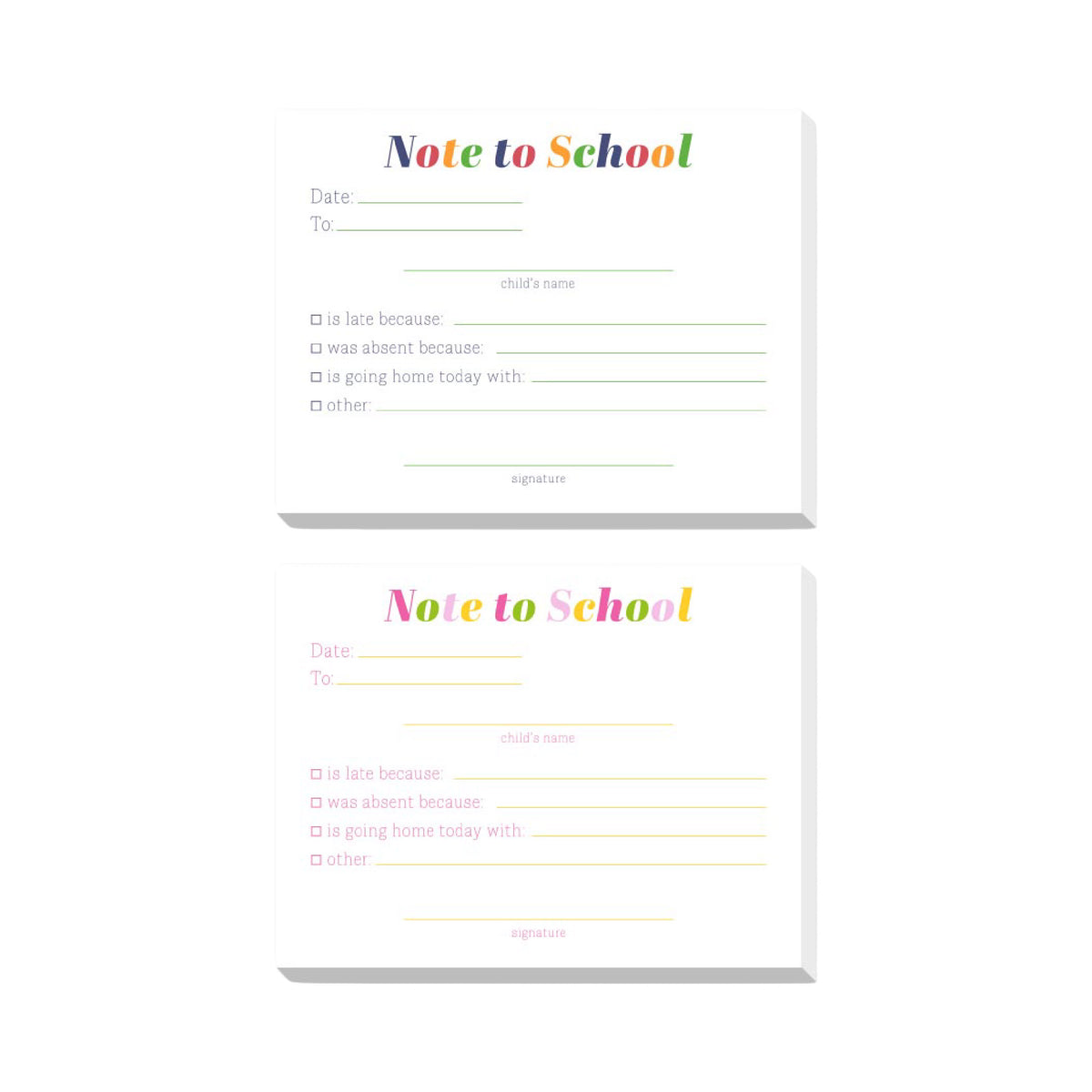NOTE TO SCHOOL DITTIE NOTEPADS
