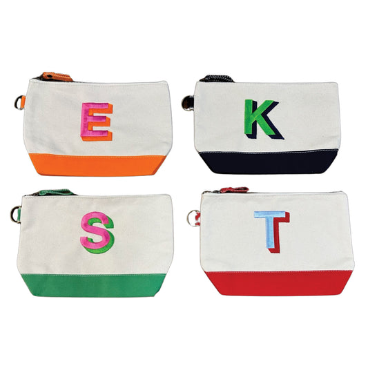 EMBROIDERED SHADOW INITIAL COSMETIC BAGS