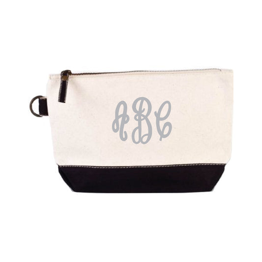 BLACK PERSONALIZED EMBROIDERED COSMETIC BAG
