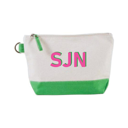 KELLY GREEN PERSONALIZED EMBROIDERED COSMETIC BAG