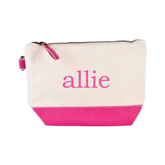 SHOCKING PINK PERSONALIZED EMBROIDERED COSMETIC BAG