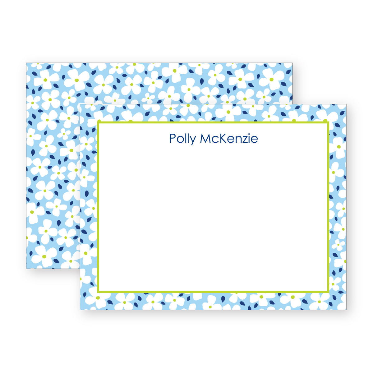 BLUE FLORAL DOUBLE-SIDED PERSONALIZED FLAT NOTE